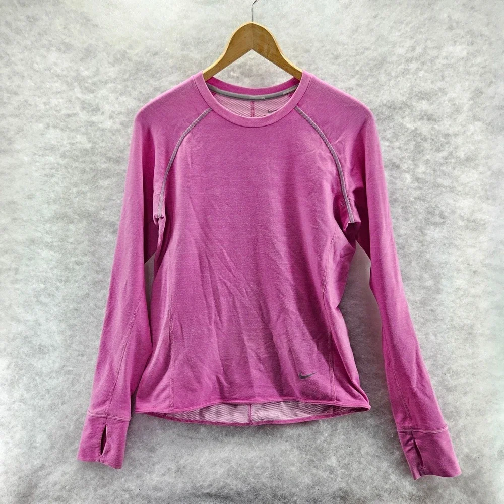 Nike Dri-FIT Running Womens Mefium Long Sleeve Thumb‎ Holes Pink Athletic Shirt